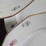 Set of 8 porcelain plates with twelve cut sides - floral decoration and