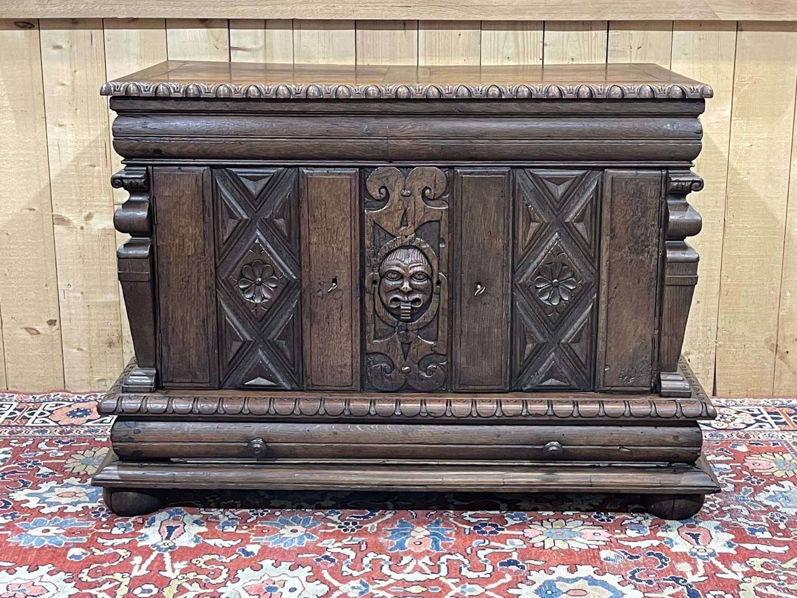 Late 17th century Renaissance oak chest transformed into a sideboard