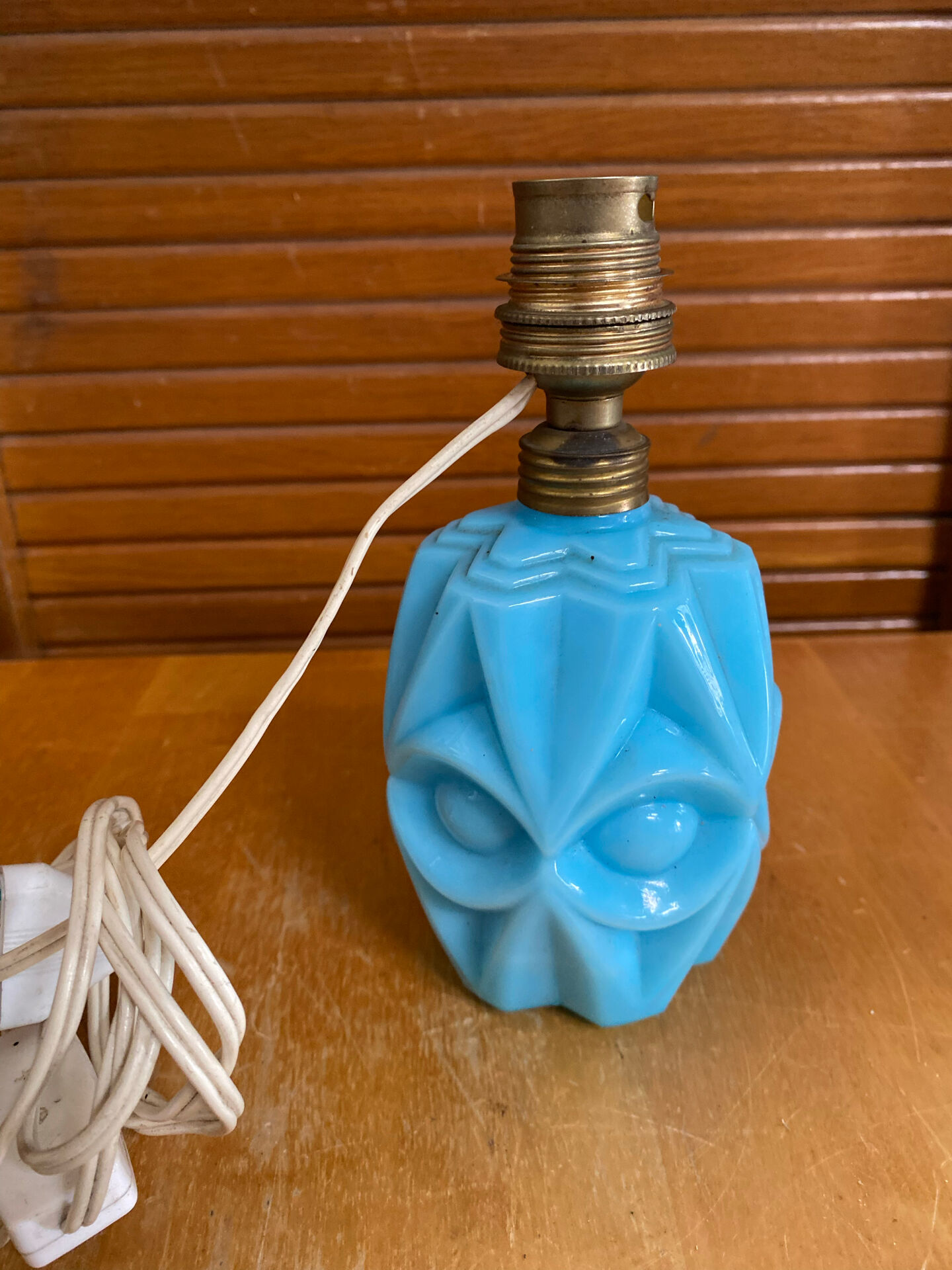 Foot of an old fair lamp chatard moulded blue glass vintage #e495