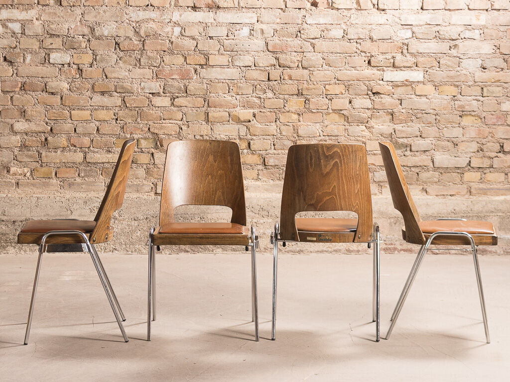 Set of 4 Jomain Baumann chairs, seat in imitation leather cognac, circa 1960