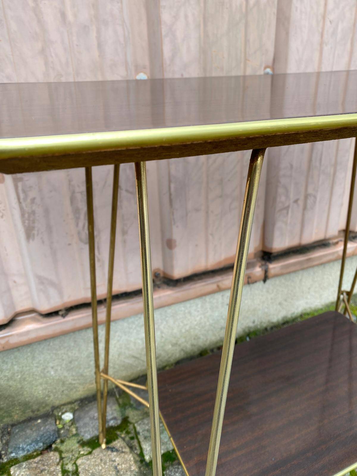 2-tier serving trolley in lacquered rosewood and brass 1960