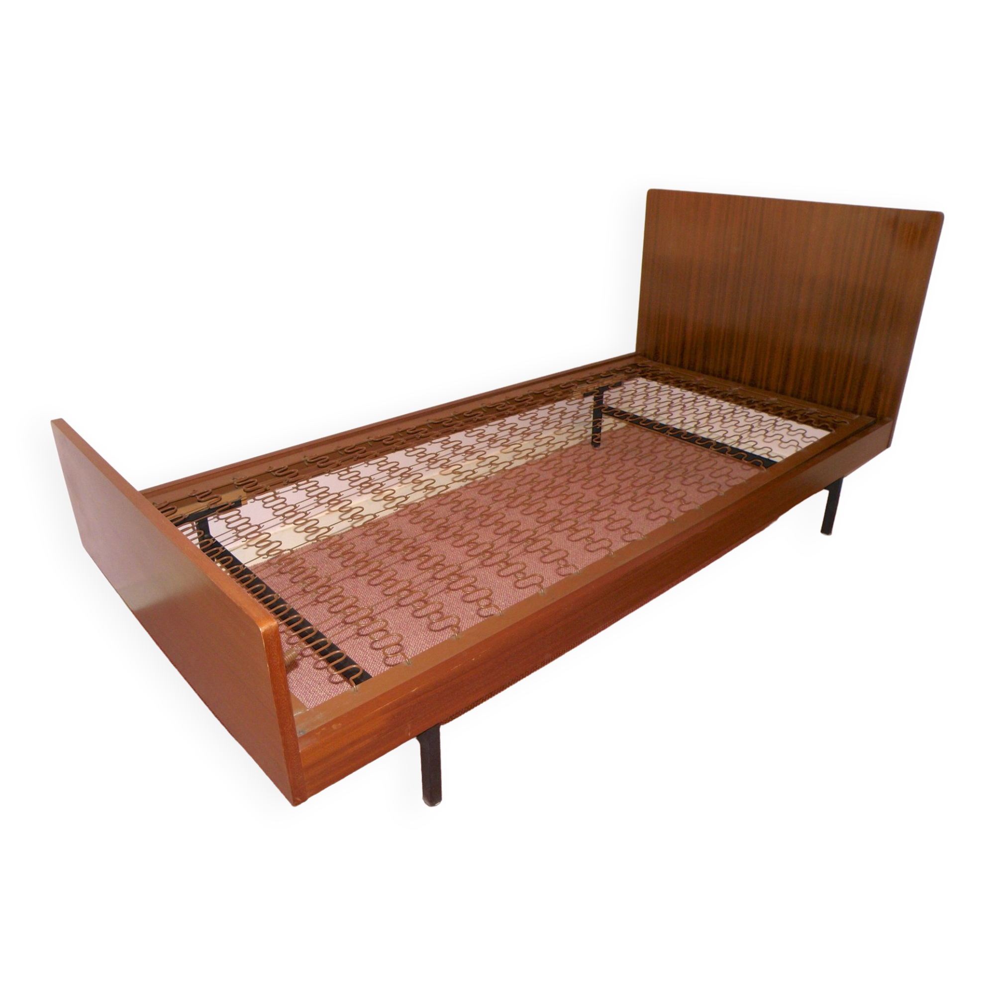 Bed + box spring for 1 person 90 x 190 from ARP Minvielle edition in mahogany