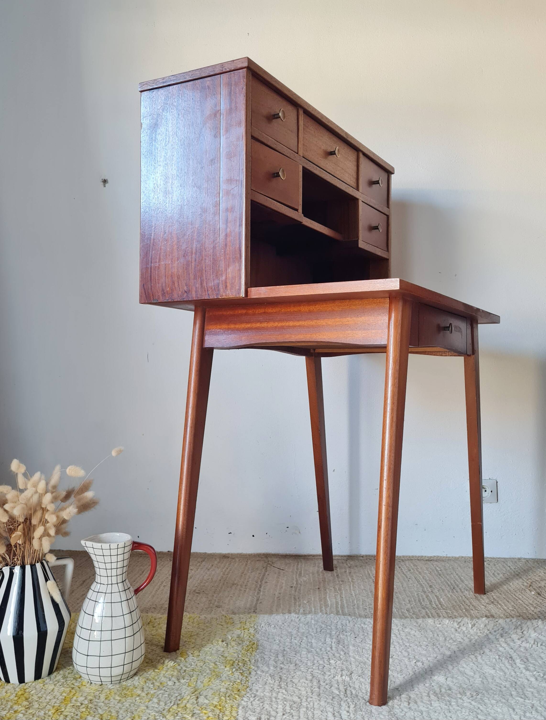 Scandinavian desk with tapered legs, vintage.