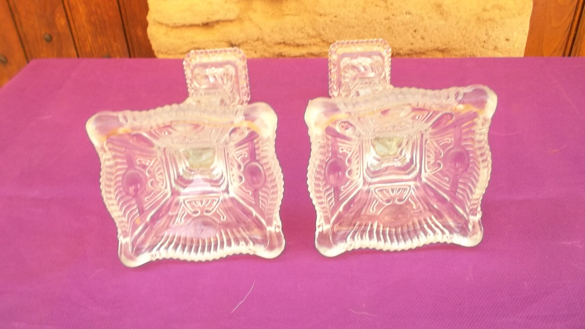 Pair of glass candle holders