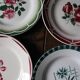 Set of 6 mismatched Art Deco red green yellow dinner plates Digoin
