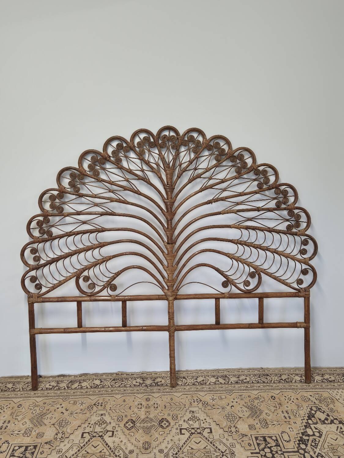 Peacock headboard in rattan Bamboo vintage 1970s