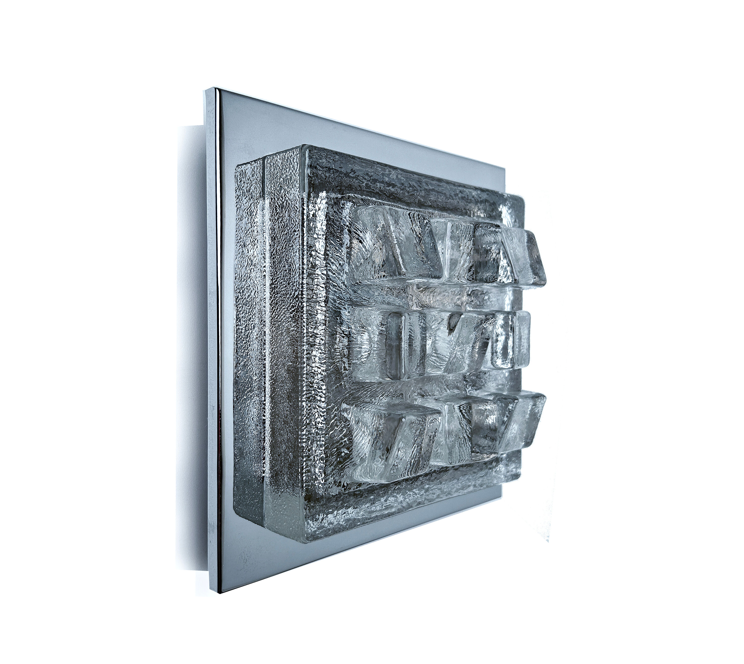 Sculptural Wall Lamp Vintage 60s, Glass and Chrome