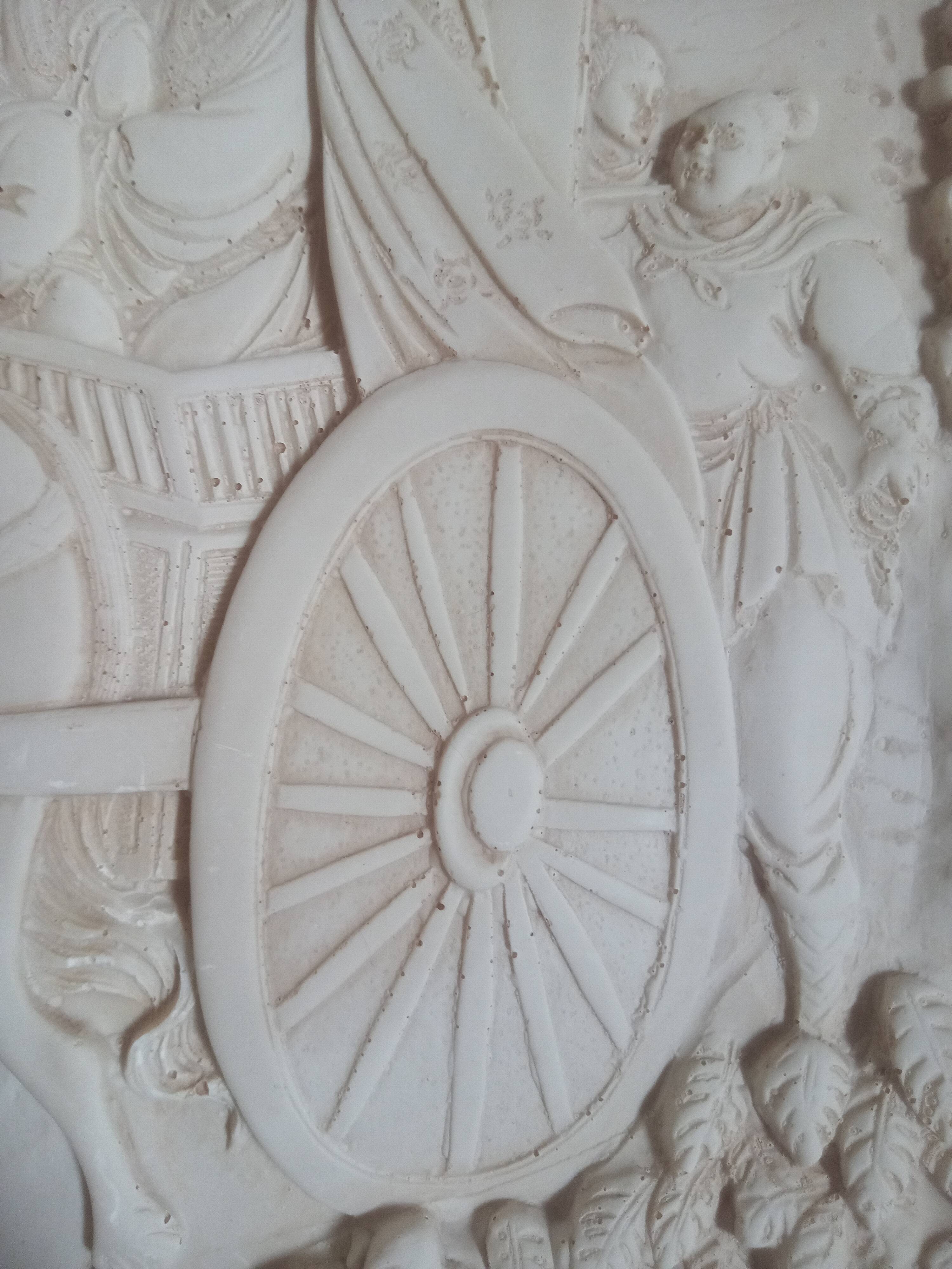 Large Chinese resin dish, sculpted motifs, signed