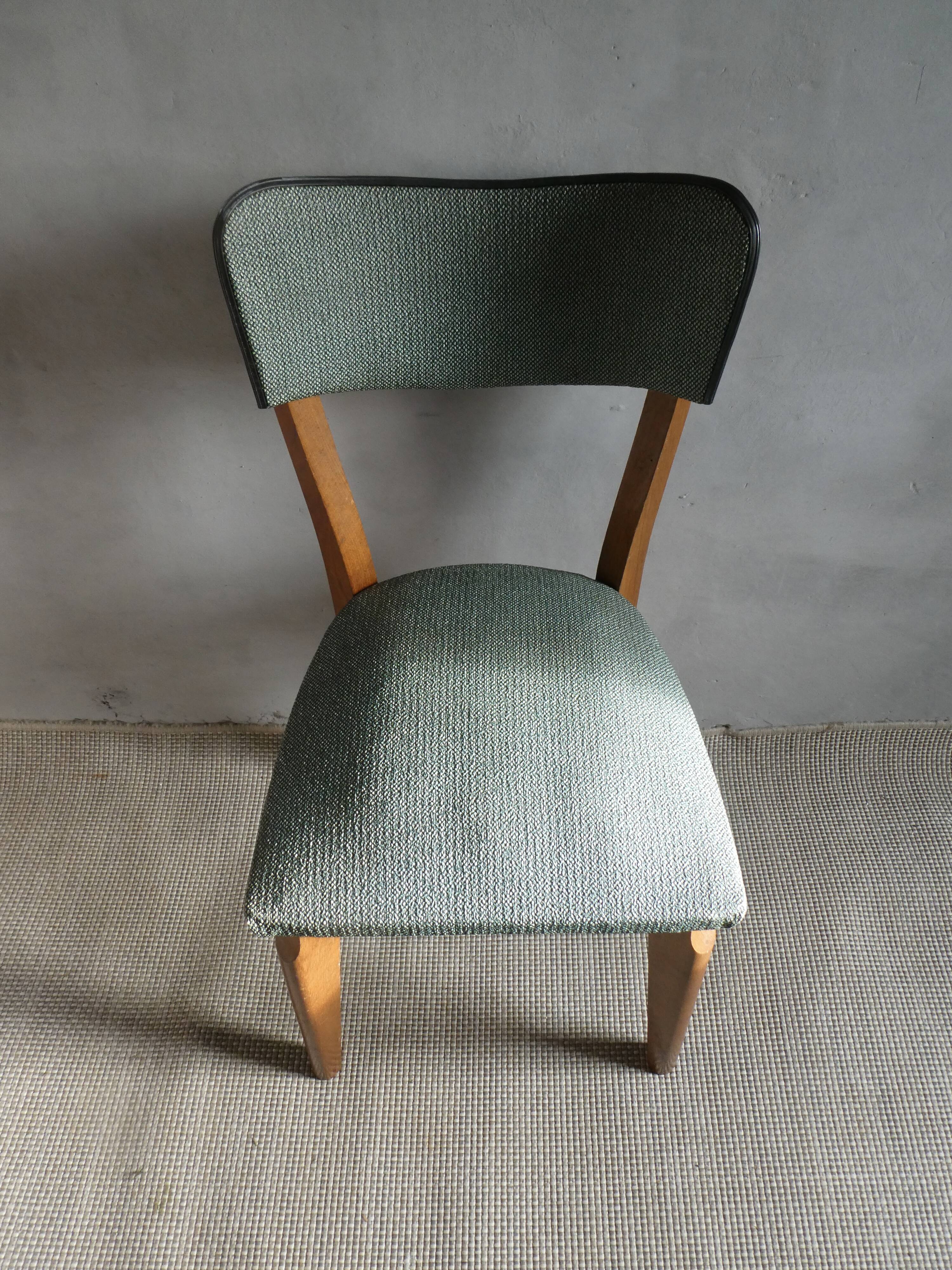 1950s bistro chair, in wood and green skai