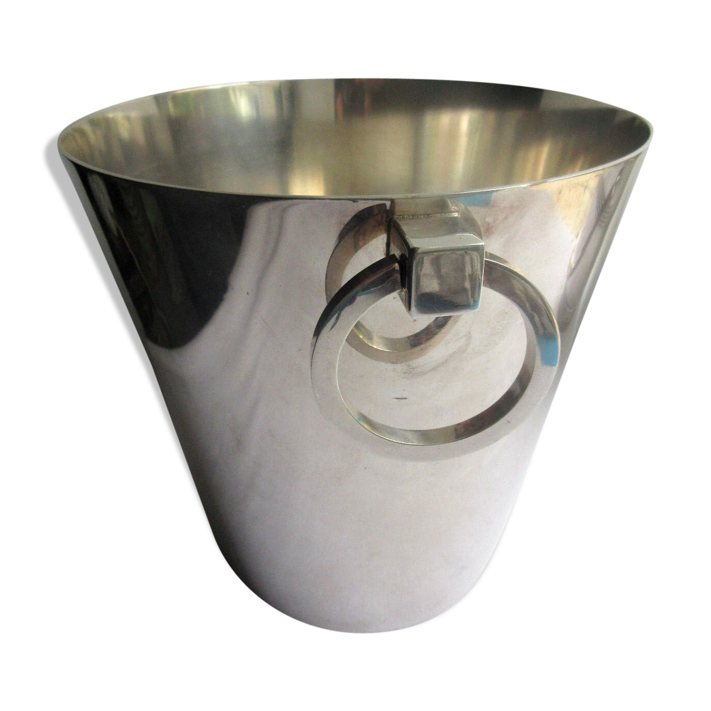 Art Deco champagne bucket, beautiful silver metal, 2 rings handles, signed ST Médard