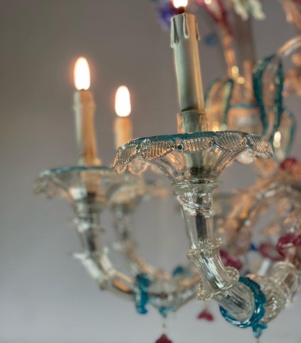 Venetian chandelier Rezzonico in Murano glass, 9 arms of light circa 1920