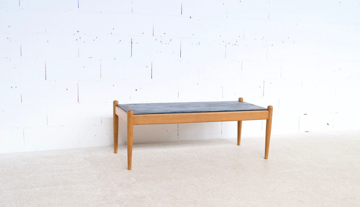 Scandinavian coffee table oak and slate 60's