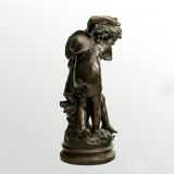 Bronze statue of two children carrying a bouquet of flowers, signed Auguste Moreau (1834-1917)