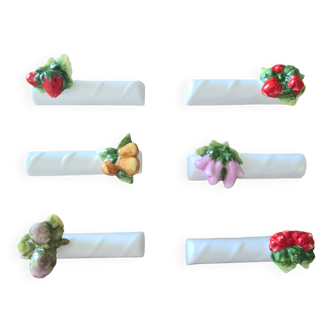 Lot of 6 vintage ceramic barbotine knife/fork holders.