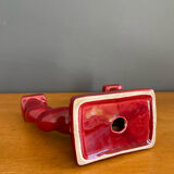 Double candle holder in red ceramic