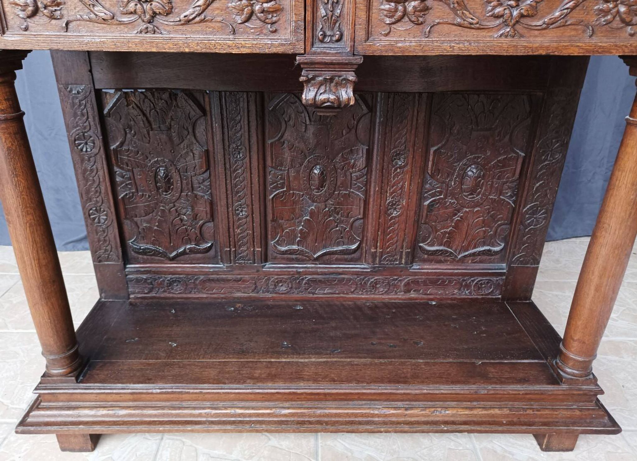 Renaissance oak carved buffet cabinet