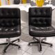 Pair of vintage Italian design leather office armchairs 1980