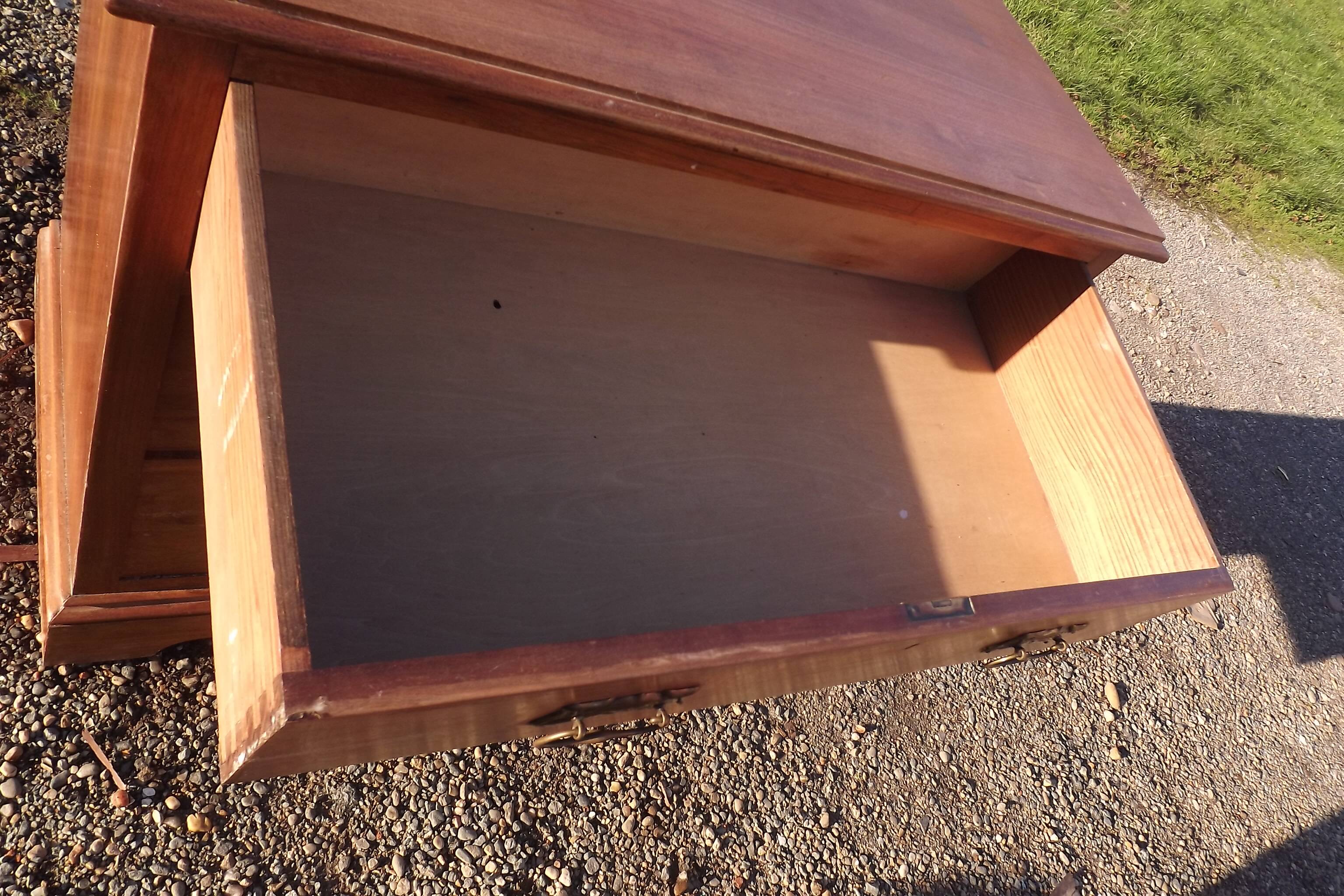 3 drawer chest of drawers walnut and brass
