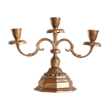 Decorative golden metal candle holders from the mid-20th century, Menora, France, 1960s.