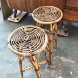 Set of 2 vintage rattan stools