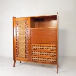 Vintage buffet, rattan and wood secretary from the 1960s.