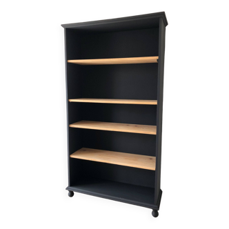 Bookcase from the 80s revisited in black and wood