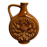 Vase rond allemand à motif floral, pichet ornemental en céramique marron avec anse