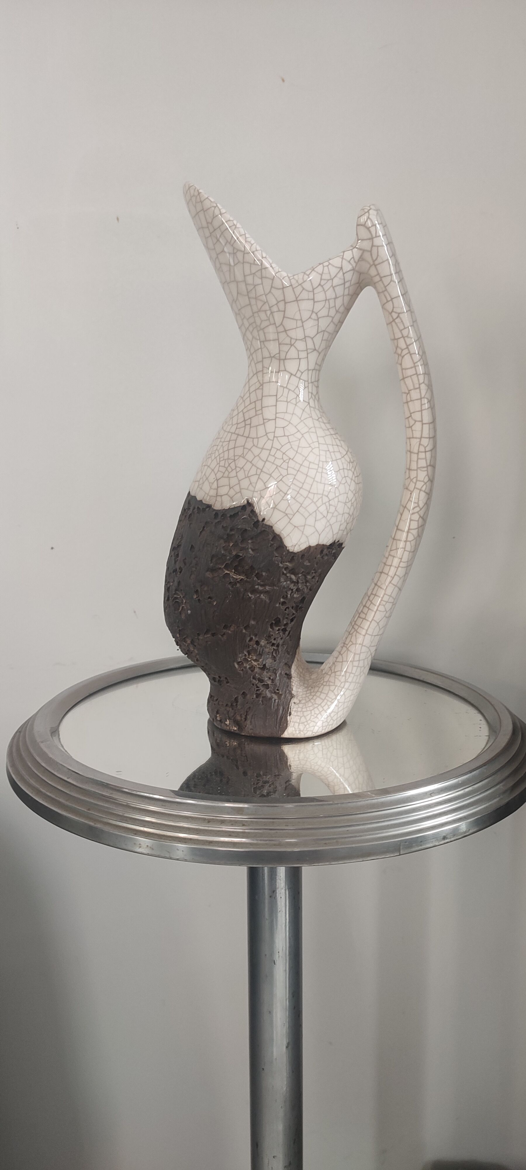 Vase Pichet "Forme Libre" Raku et Bois vermoulu (1960/70)
