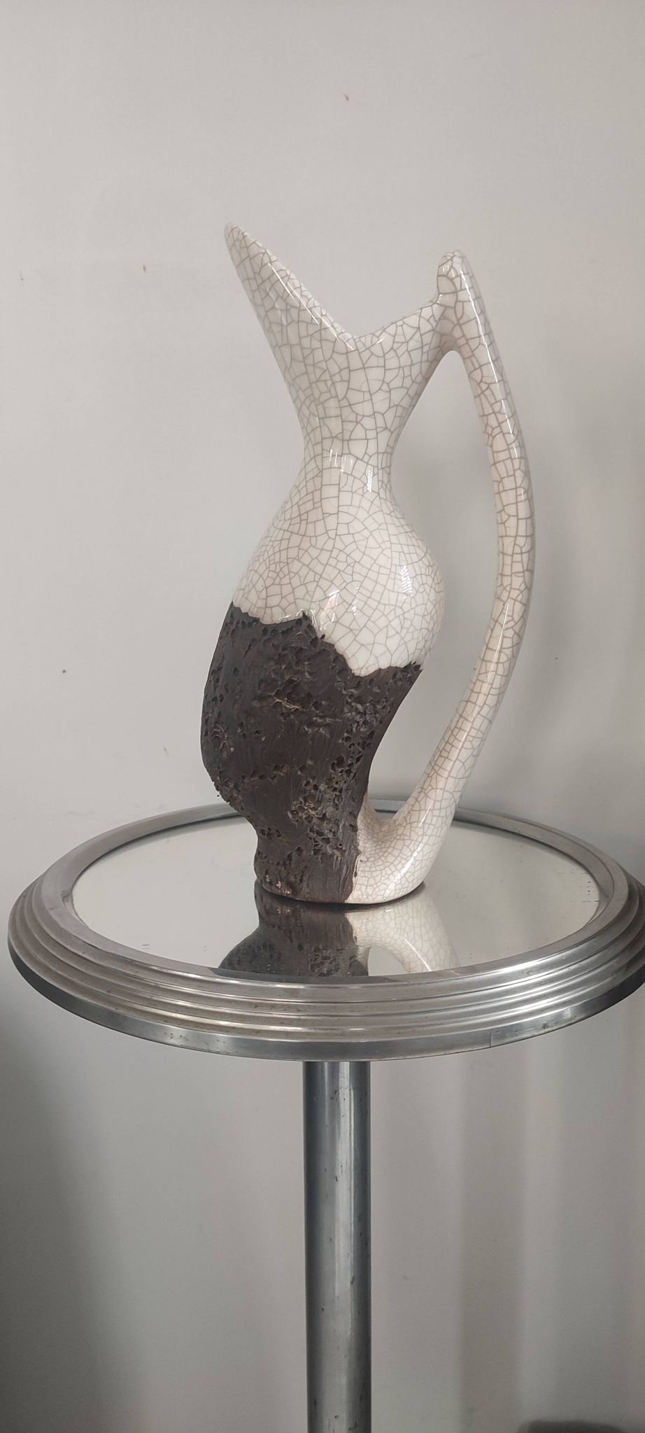 Vase Pichet "Forme Libre" Raku et Bois vermoulu (1960/70)