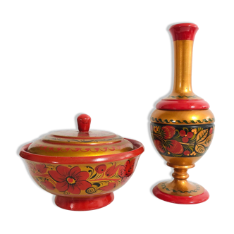 Russian vase and box, khokloma