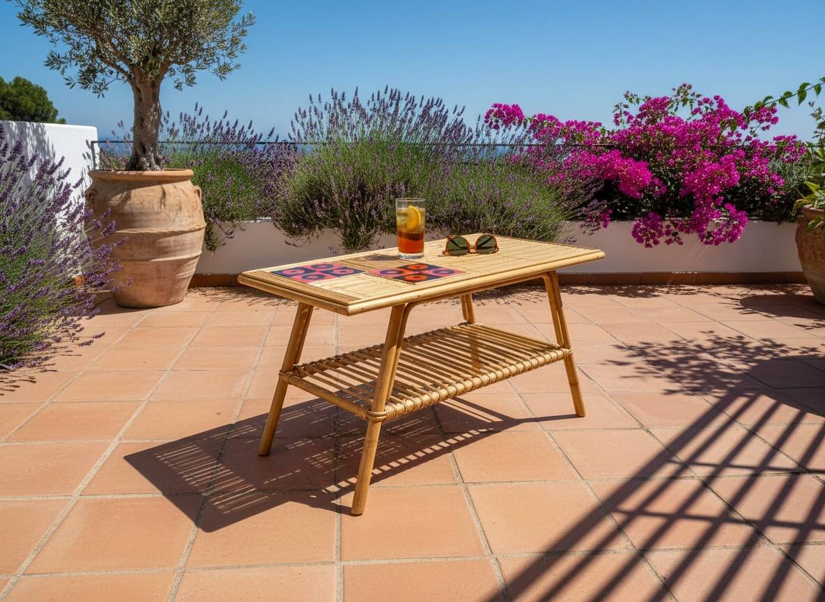 Audoux Minet / Capron 1950 rattan coffee table