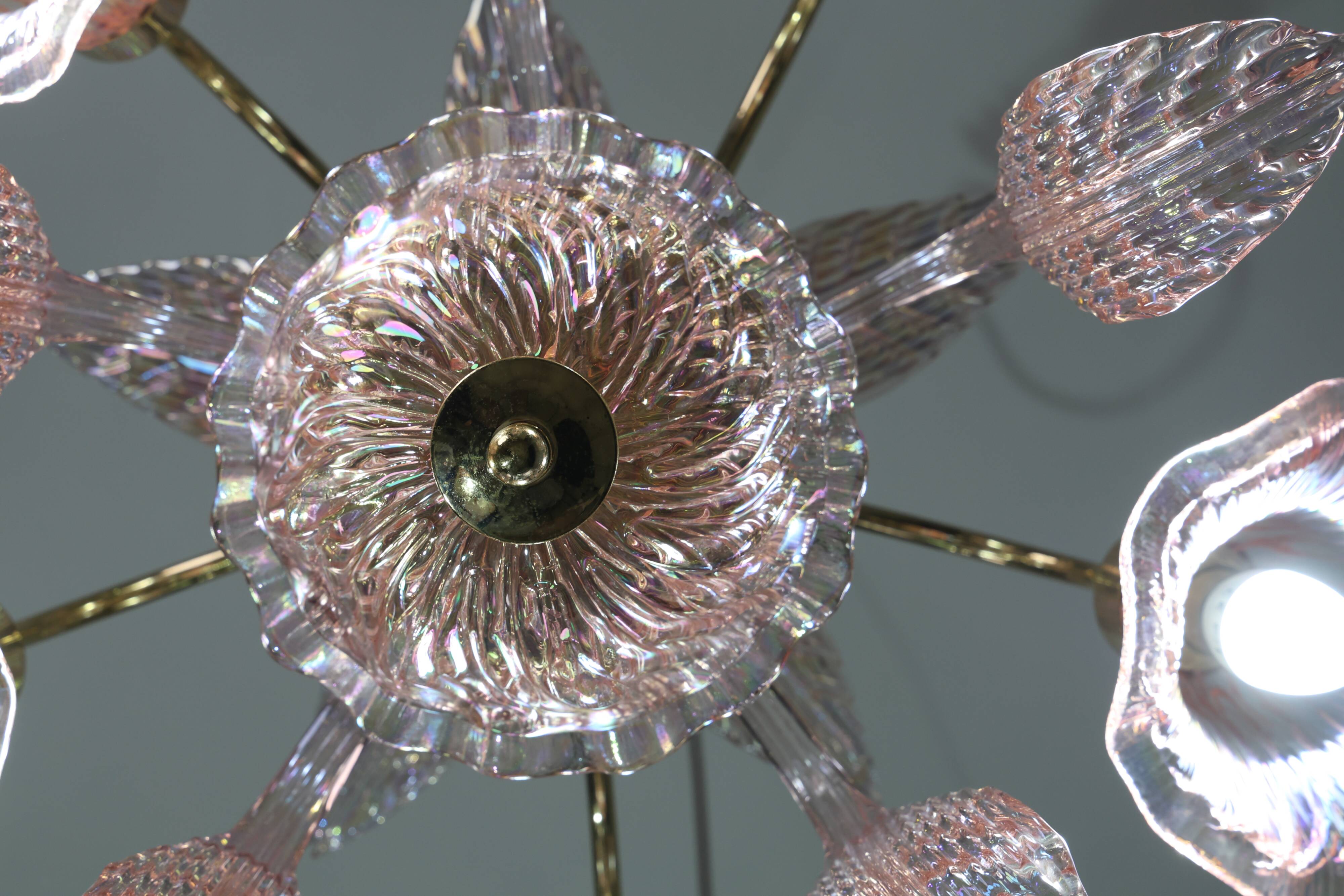Liz Taylor, Iridiscent Pink Murano Glass Chandelier, 1980s