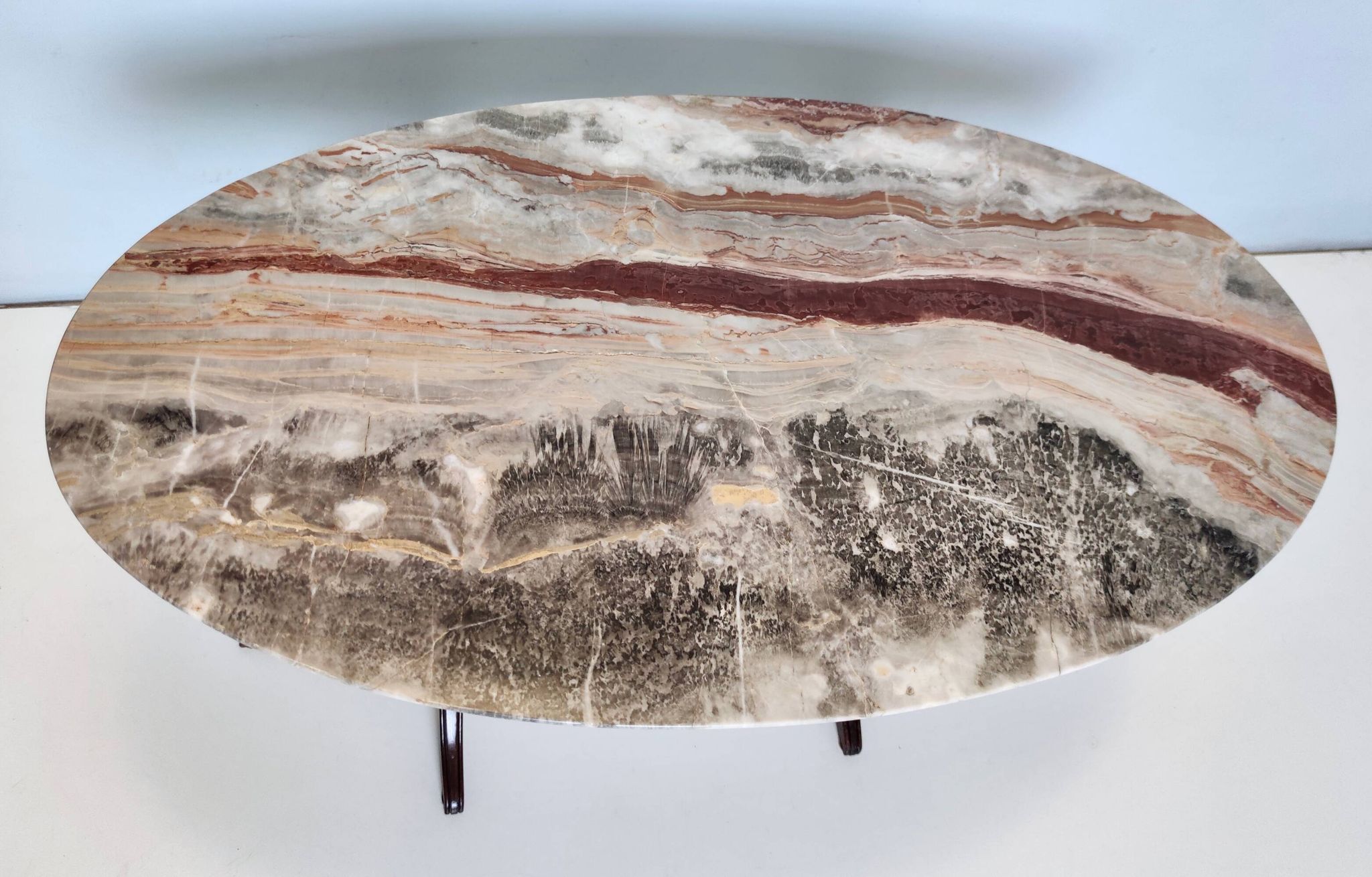 Vintage Beech Coffee Table Ascribable to Paolo Buffa with an Oval Red Onyx Top
