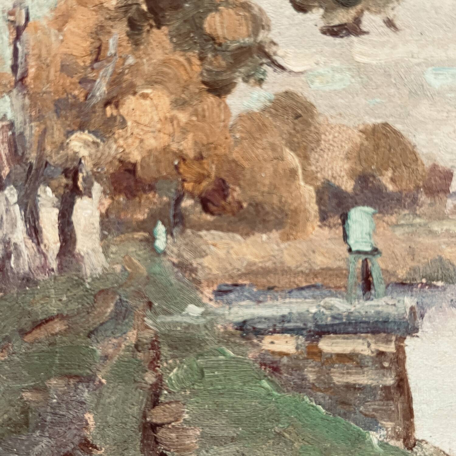 Tableau des années 60 "La berge" signé Paul Rue.