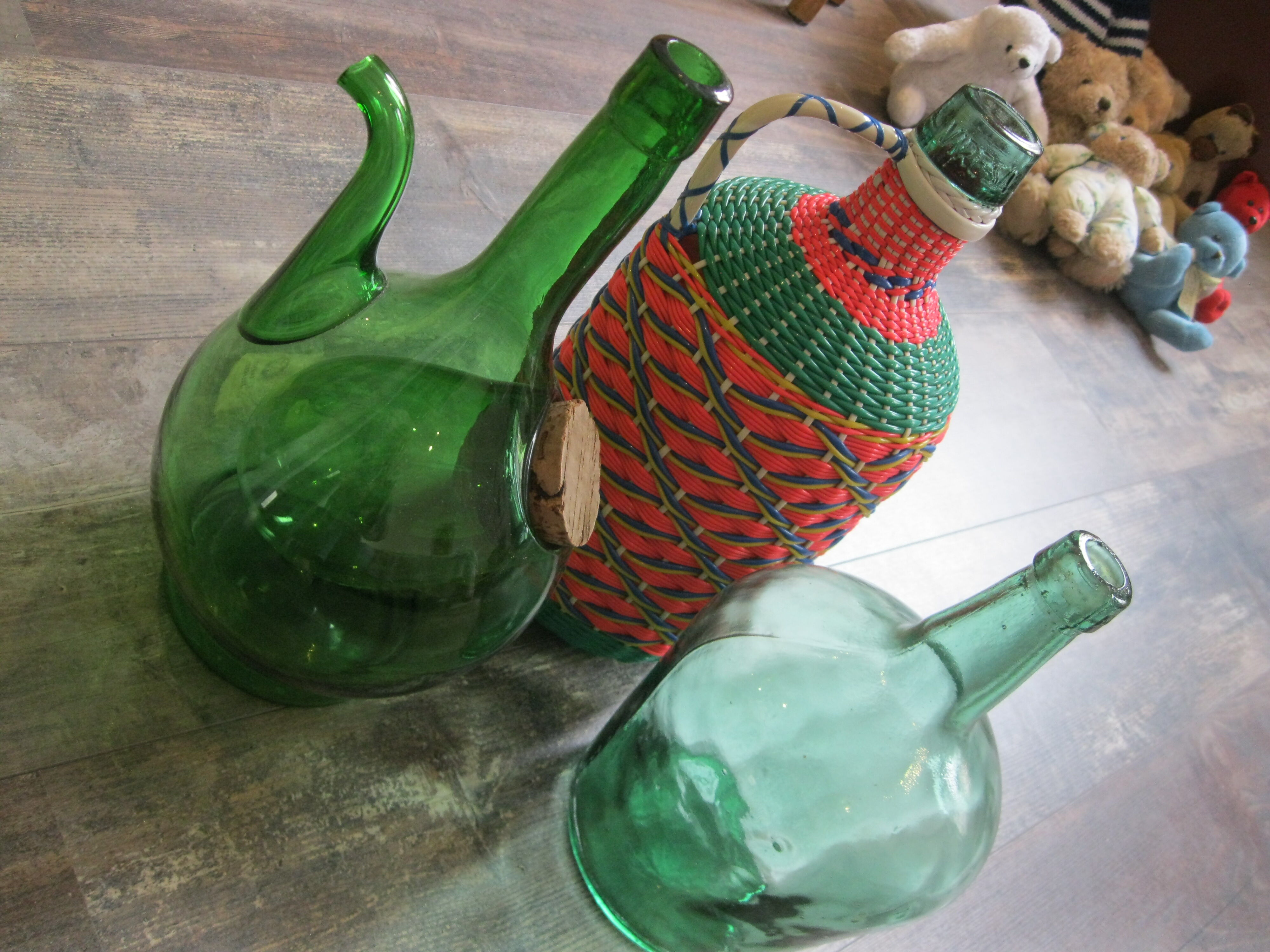 Vintage and multi-coloured demijohn