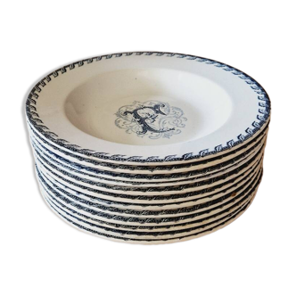 12 Luneville K&G soup plates letter F