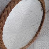 Old vintage braided rattan mirror