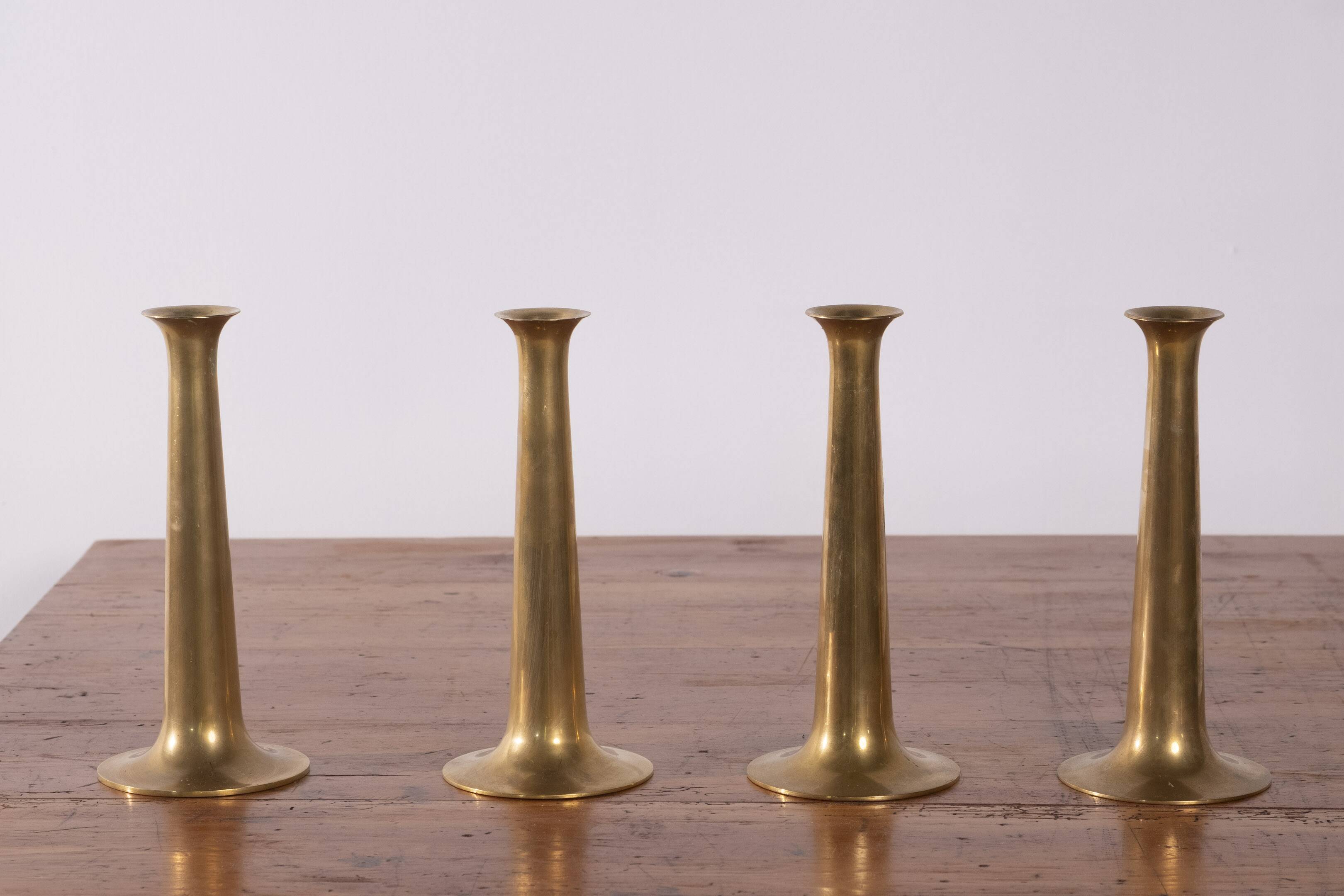 Set of 4 Hans Bølling Brass Candlesticks for Torben Ørskov, Denmark 1950s