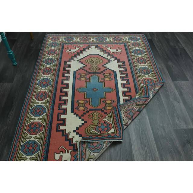 1970s Vintage Turkish Oushak Handmade Wool Cotton Pink Area Rug 151x225