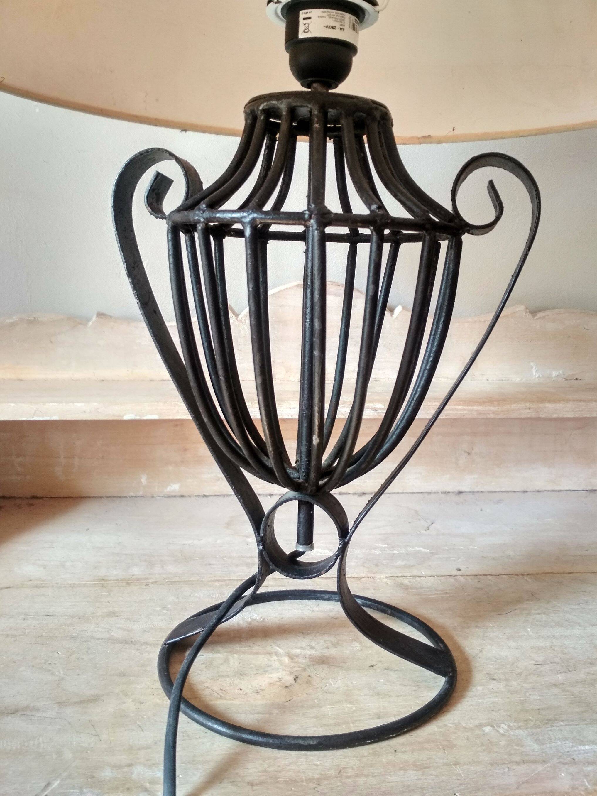 Wrought iron lamp base - black metal urn lamp - cage lamp | Selency