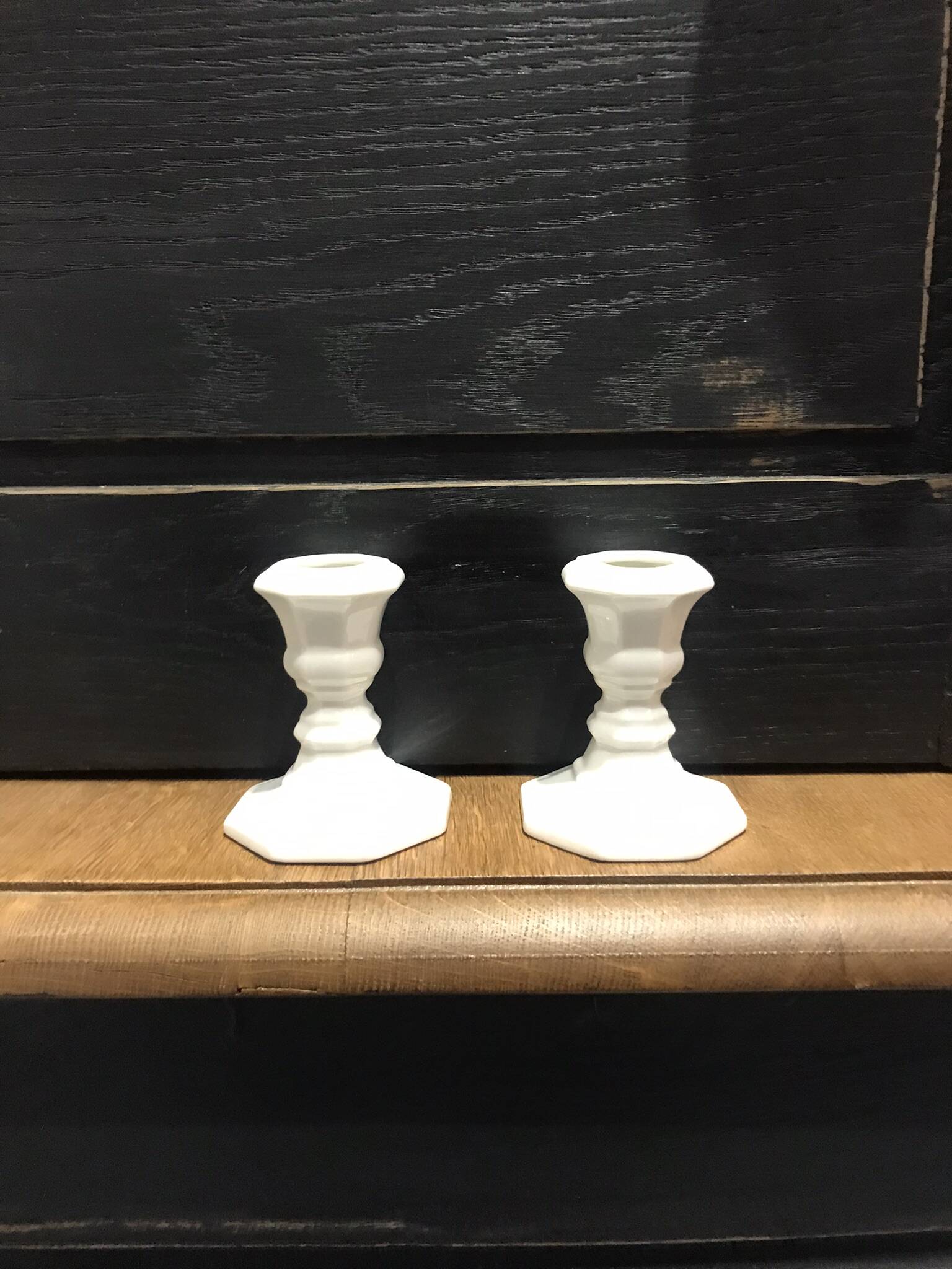 set of 2 vintage white porcelain candlesticks