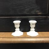 set of 2 vintage white porcelain candlesticks