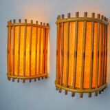 Pair of rattan wall lights, France, 1960