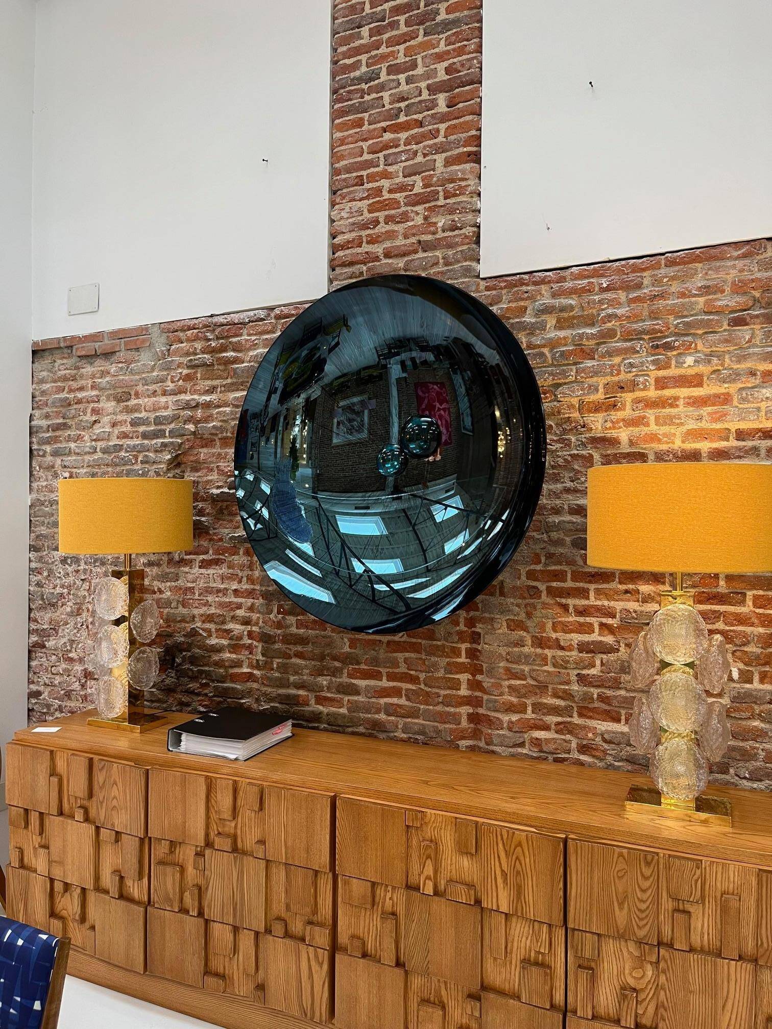 Contemporary Sculptural Concave Round Mirror in Blue, Made in France