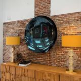 Contemporary Sculptural Concave Round Mirror in Blue, Made in France