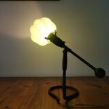Lampe de table articulée moderniste en verre et laiton à boîtier vert