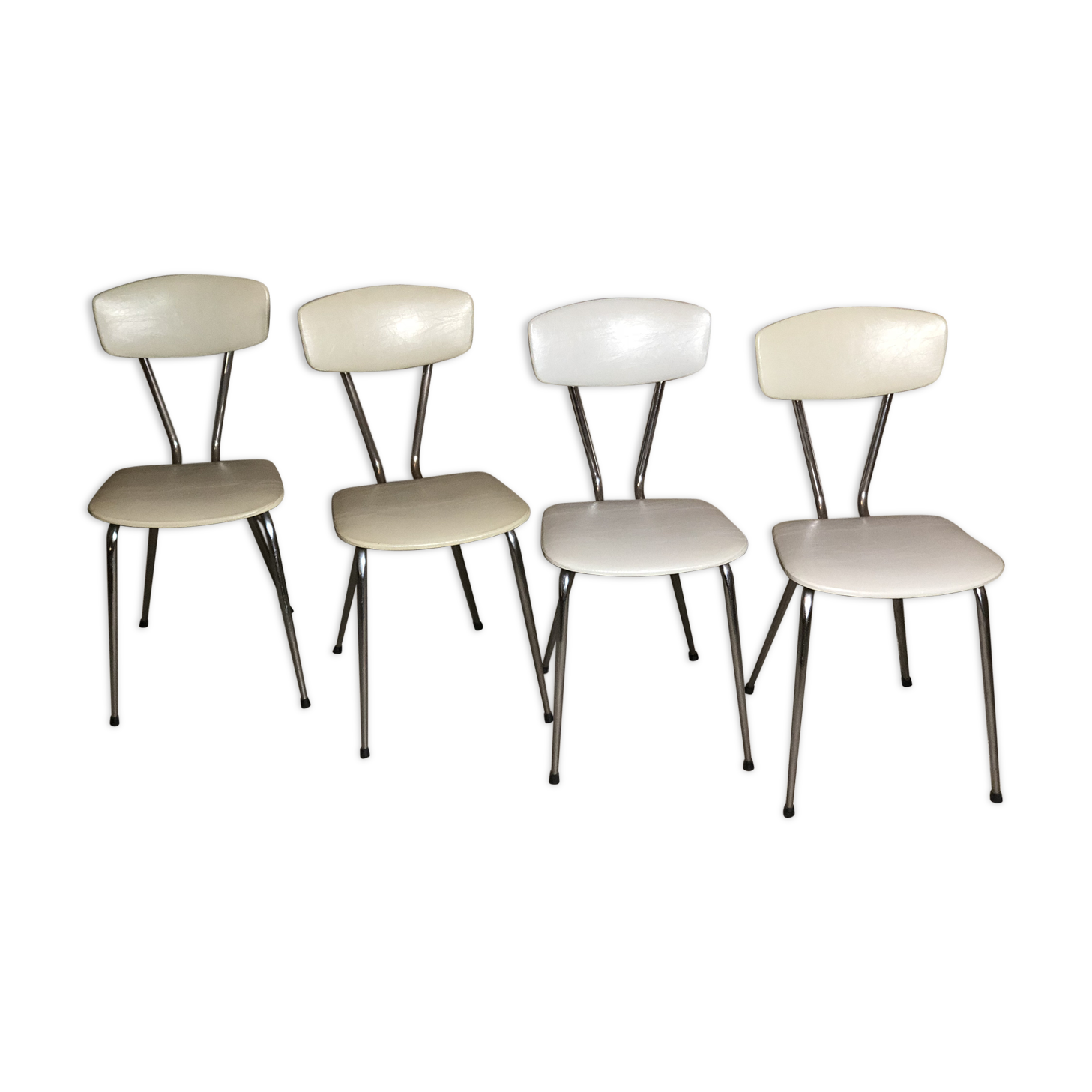Set of 4 chairs iron and white vinyl 1960 Columbus Creation