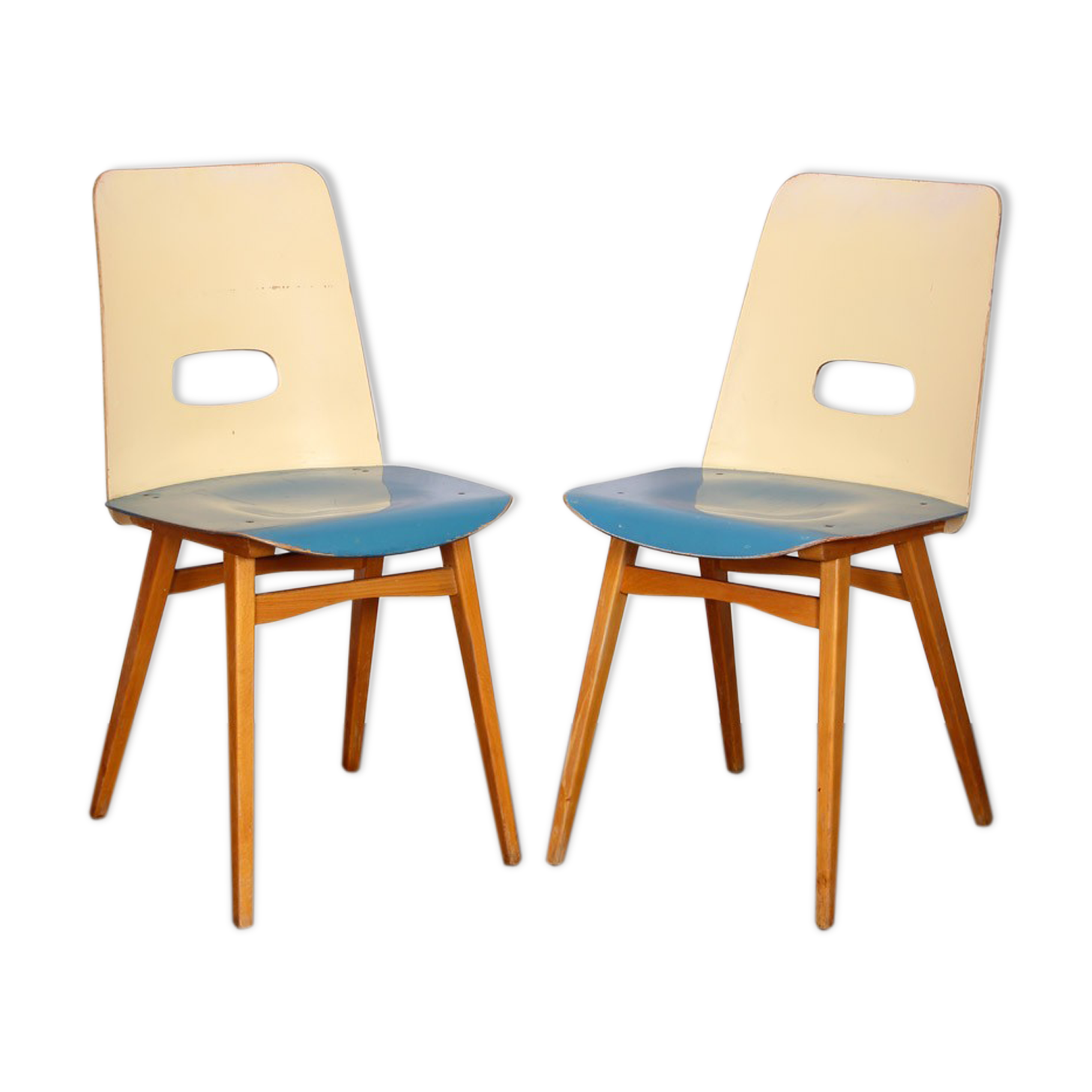 Pair of blue chairs for Czech publisher Ton, 1960