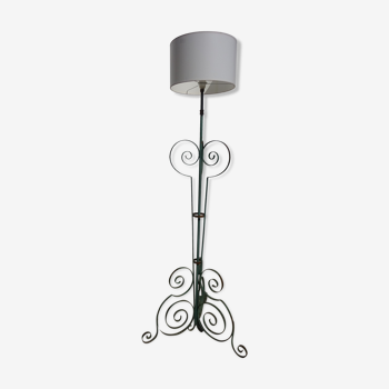 Tripod floor lamp, in galvanized steel and wrought iron
