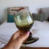 7 green biot stemmed glasses in bubbled glass